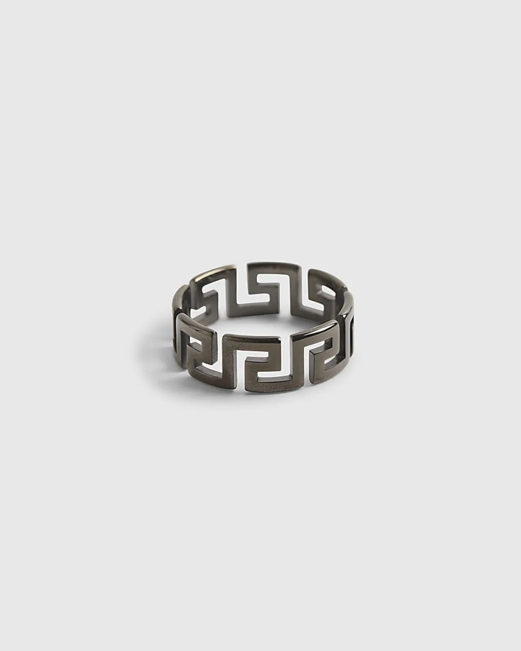 Silver Steel Greek Key Design Ring