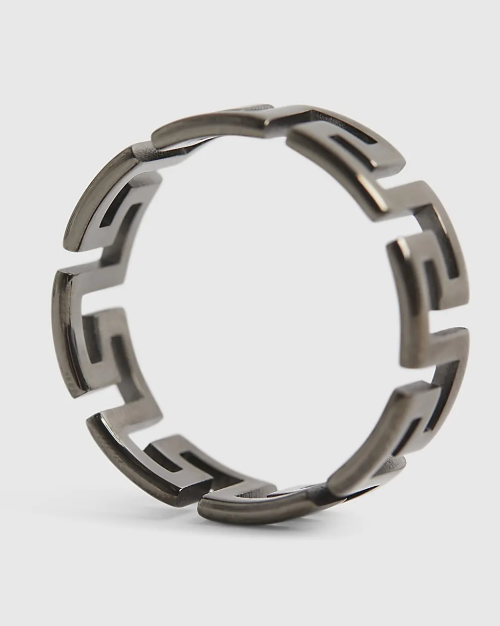 Silver Steel Greek Key Design Ring