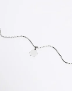 Silver Steel Hexagon Chain Necklace