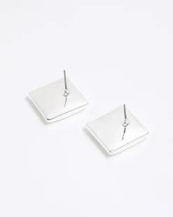 Silver Textured Stud Earrings