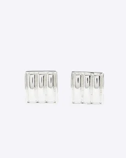 Silver Textured Stud Earrings