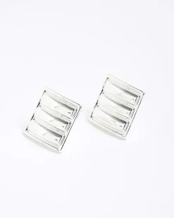 Silver Textured Stud Earrings