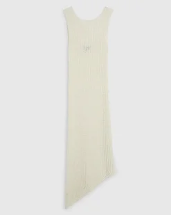 White Asymmetric Knit Midi Dress
