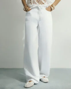 White Balloon Leg Drawcord Baggy Jeans