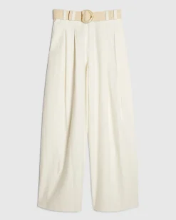 White Belted Wide Leg Trousers