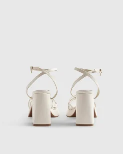 White Block Heel Cross Strap Sandals