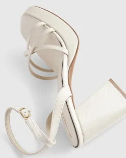 White Block Heel Cross Strap Sandals