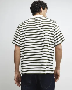 White Boxy Stripe Zip Neck Polo Shirt