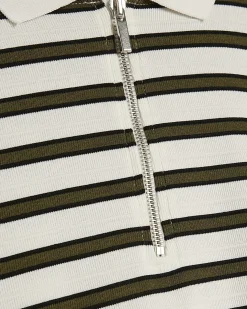 White Boxy Stripe Zip Neck Polo Shirt