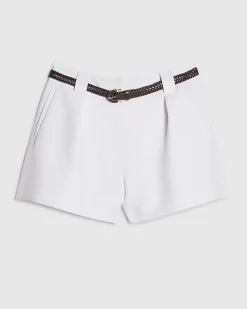 White Braided Belt Tailored Shorts