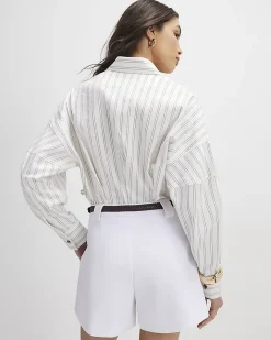 White Braided Belt Tailored Shorts