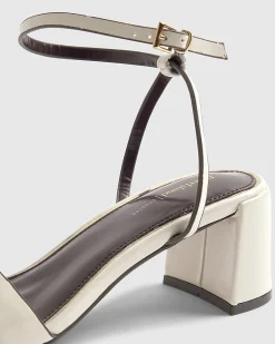 White Branded Block Heel Sandals