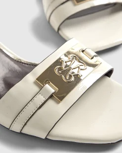 White Branded Block Heel Sandals