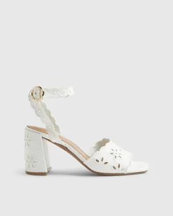 White Broderie Block Heel Sandals