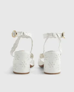 White Broderie Block Heel Sandals
