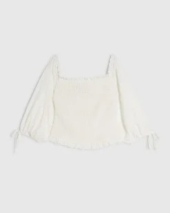 White Broderie Shirred Bardot Top