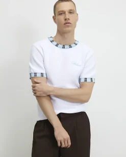 White Check Collar Knitted T-Shirt