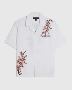 White Cherry Blossom Linen Look Shirt