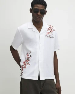White Cherry Blossom Linen Look Shirt