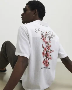White Cherry Blossom Linen Look Shirt