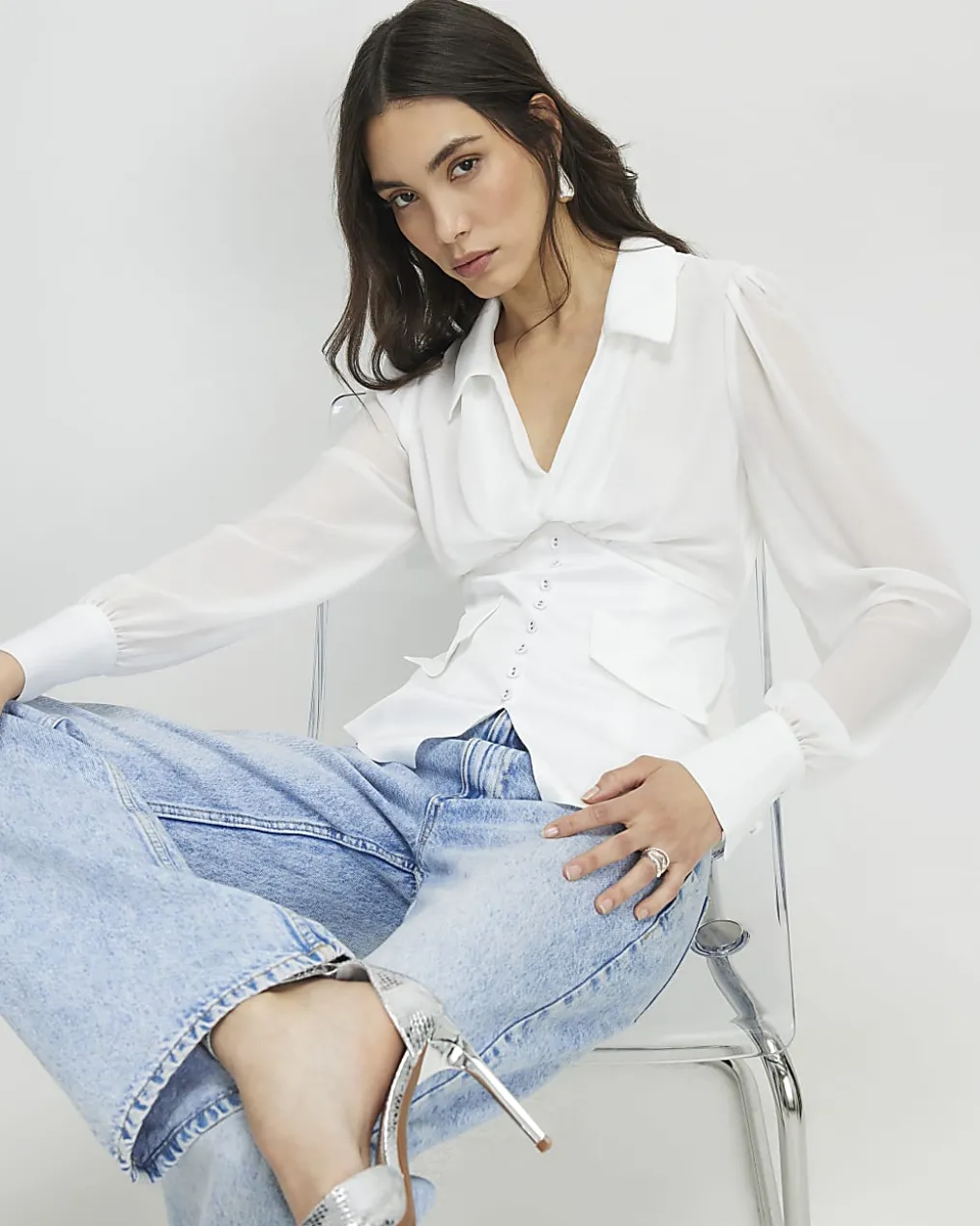 White Corset Detail Blouse