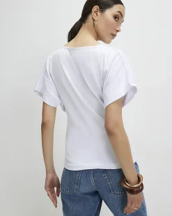 White Cotton Angel Sleeve Cut Out T-Shirt