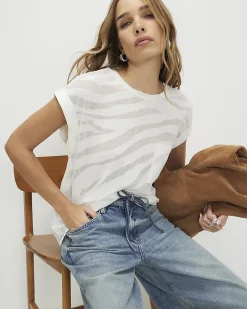 White Cotton Blend Animal Burnout T-shirt
