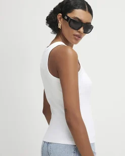 White Cotton Blend Built In Bra Vest Top