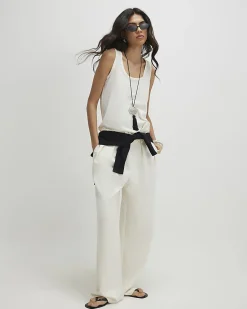 White Cotton Blend Burnout Tank Top
