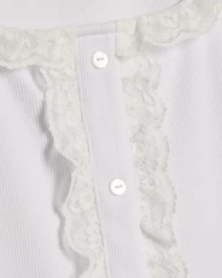 White Cotton Blend Lace Trim Ruffle Tank Top