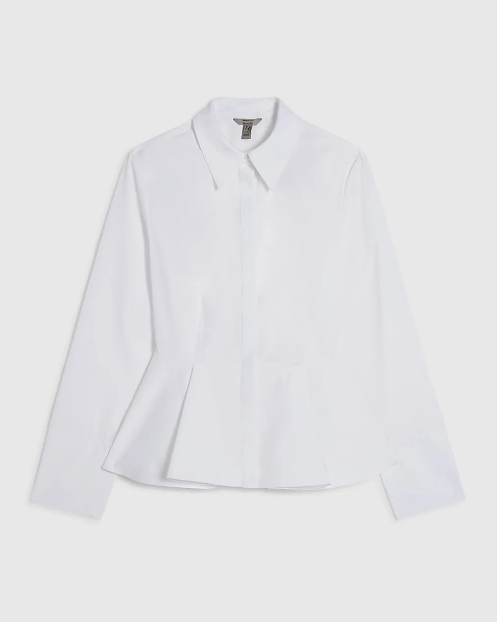 White Cotton blend Long Sleeve Peplum Shirt