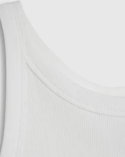 White Cotton Blend Sleeveless Ribbed Tank Top