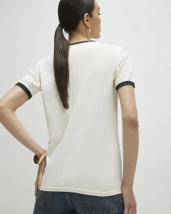 White Cotton Blend Tipped Horseshoe T-shirt