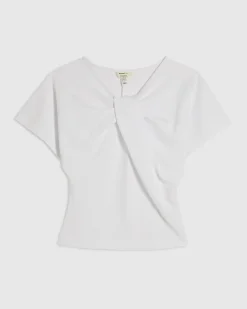White Cotton Blend Twist Front Top