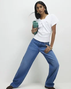 White Cotton Blend Twist Front Top