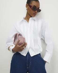 White Cotton Bubble Hem Poplin Shirt