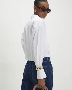 White Cotton Bubble Hem Poplin Shirt