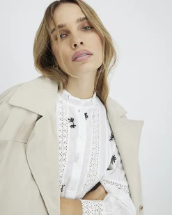 White Cotton Floral Embroidered Shirt