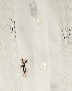 White Cotton Floral Embroidered Shirt