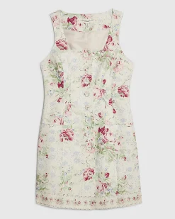 White Cotton Floral Square Neck Mini Dress