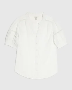 White Cotton Frill Collar Short Sleeve Blouse