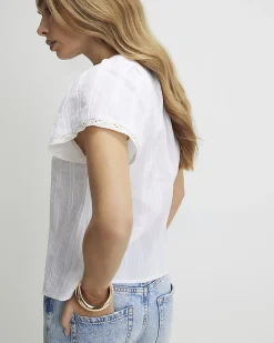 White Cotton Frill Detail Short Sleeve Blouse