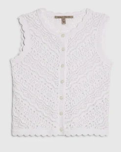 White Cotton Knit Scallop Trim Top