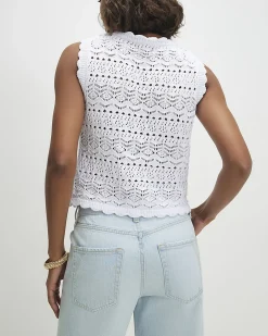 White Cotton Knit Scallop Trim Top