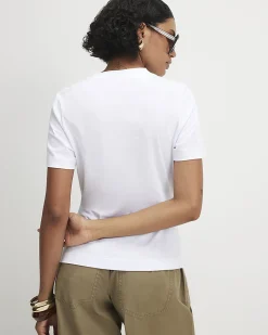 White Cotton Lace Asymmetric Ruched Top