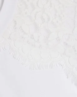 White Cotton Lace Asymmetric Ruched Top