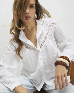 White Cotton Lace Button Through Blouse