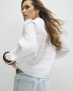 White Cotton Lace Button Through Blouse