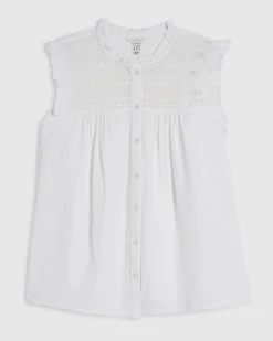 White Cotton Lace Yoke Blouse