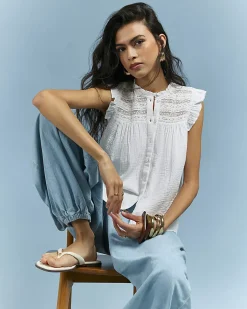 White Cotton Lace Yoke Blouse